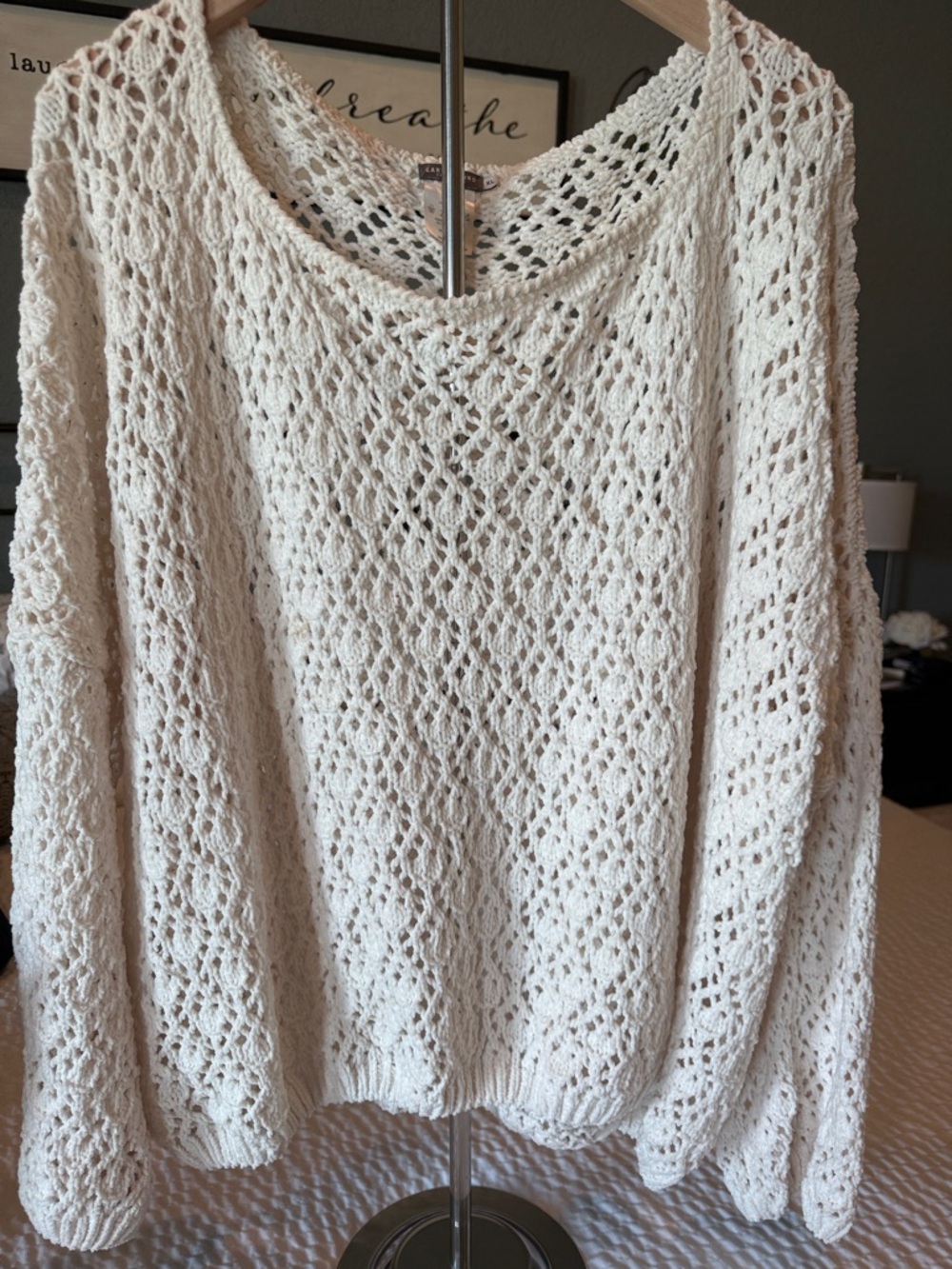 EARTHBOUND Cream Open-Knit Scoop Neck Sweater